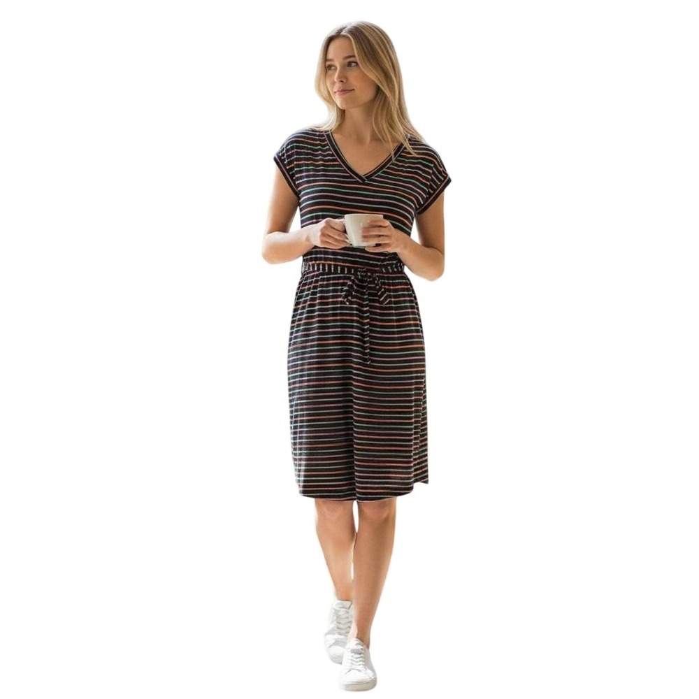 Mara Jrs. California Knit Dress S Black Striped Metallic Knit V-Neck Vintage